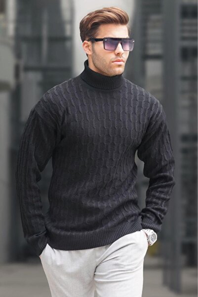 Madmext Black Turtleneck Patterned Men's Sweater 6835