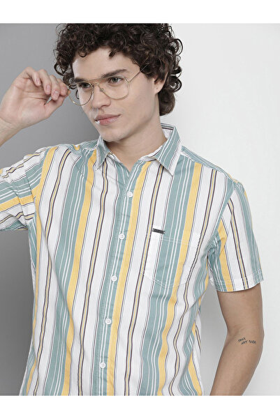 The Indian Garage Co By Styli Men White Striped Short Sleeve Shirt