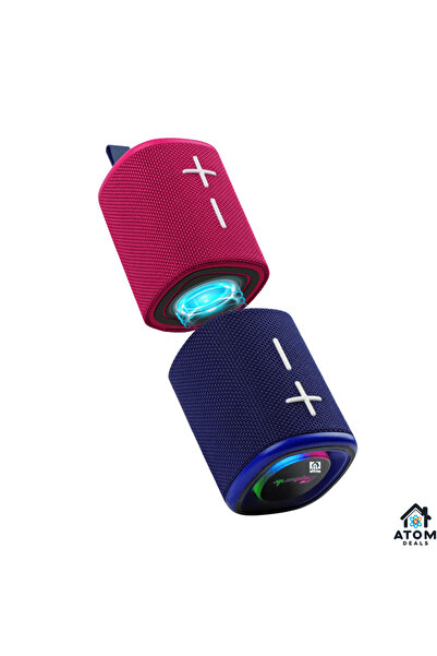 ATOM DEALS ® Portable Bluetooth Speaker 5.3, 20W, TWS, IPX6, 15h, RGB, TF/AUX, 4000mAh, Blue & Red