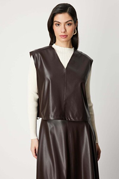 ON V Yaka Deri Süveter