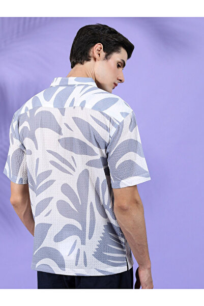 The Indian Garage Co By Styli Men Grey Floral Print Relaxed Fit Shirt