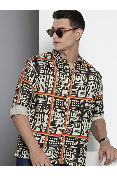The Indian Garage Co By Styli Men Geometric Print Relaxed Fit Shirt
