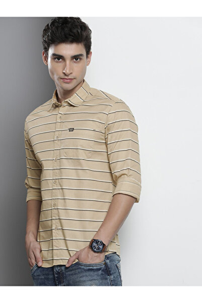 The Indian Garage Co By Styli Men Beige Striped Casual Shirt