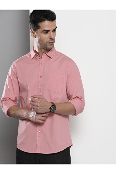 The Indian Garage Co By Styli Men Pink Solid Spread Collar Shirt