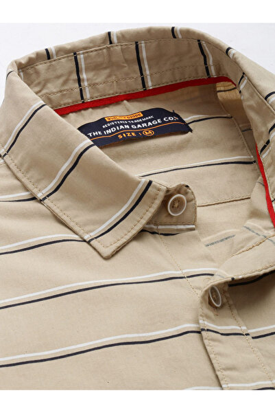 The Indian Garage Co By Styli Men Beige Striped Casual Shirt