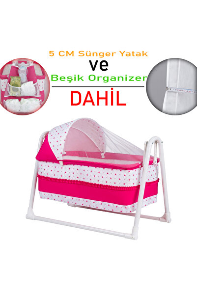 CHUBBY BABY Lüks Sallanır Tenteli Beşik + Organizer + 5 CM Sünger Yatak
