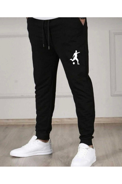 Rivox Men's Black Cotton Sweatpants Slim Fit Narrow Leg Footballer Printed