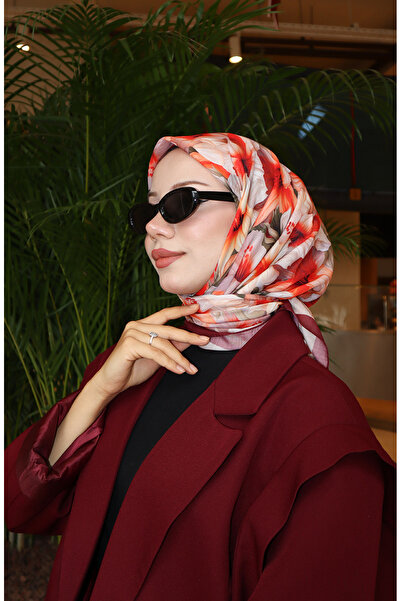 sefamerve Φουλάρι με σχέδιο λουλουδιών 70332-07 Plum Coral