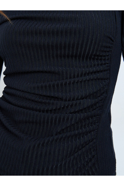 Take Two By Styli Black Draped Neck Ribbed Top