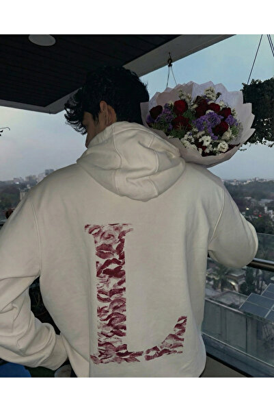 Touz Moda Kiss Design Lettered Oversized Hooded Sweatshirt Hoodie