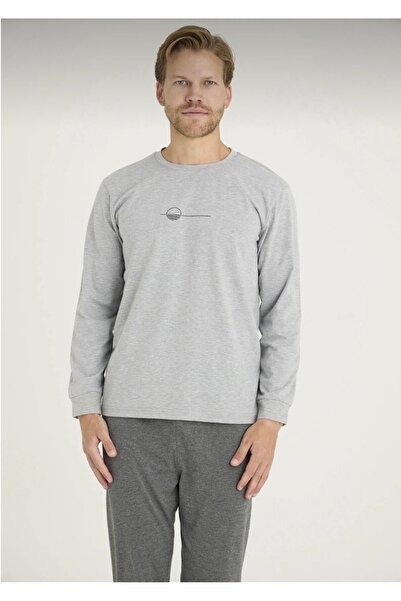 İpek Men's Long Sleeve Crew Neck Cuffed Modal-Cotton Fabric Pajama Set