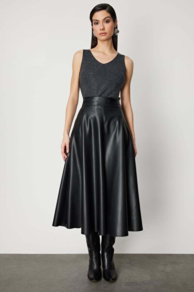 ON Fusta din piele de lungime midi cu detaliu de cusătură