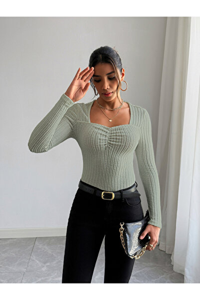 Take Two By Styli Women Green Long Sleeve Ribbed Top