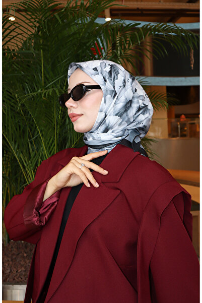 sefamerve Φουλάρι με σχέδιο λουλουδιών 70332-09 Μαύρο Γκρι