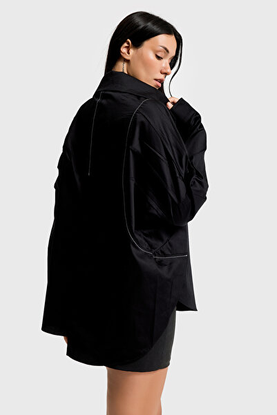 it's basic Women's Black Color Oversized Special Design Shirt