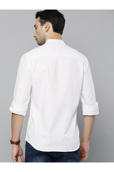 The Indian Garage Co By Styli Men White Mandarin Collar Slim Fit Shirt