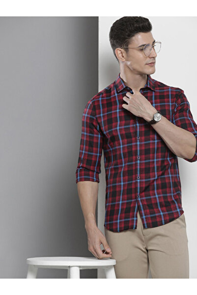 The Indian Garage Co By Styli Men Red Plaid Spread Collar Shirt