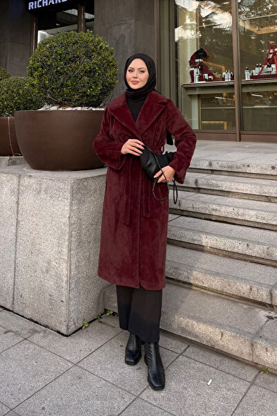 LOCCO Women's Epaulet Long Coat Burgundy