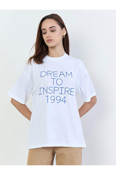 Styli White Oversized Slogan Print T-Shirt