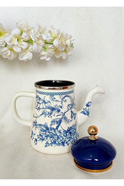 EBRULİEMAYE Blue Blanc Decorative Enamel Coffee Pot 1 Liter Milk Jug Pitcher Oil Pot Camping Teapot