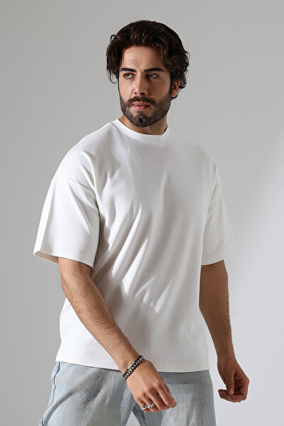 DİVİSTA Men's 100% Cotton Low Sleeve Oversized Interlock T-Shirt