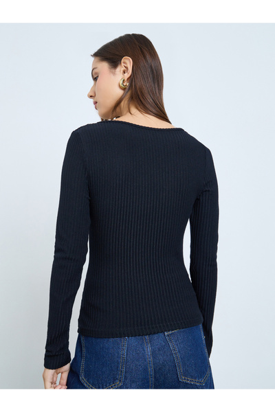 Take Two By Styli Black Draped Neck Ribbed Top