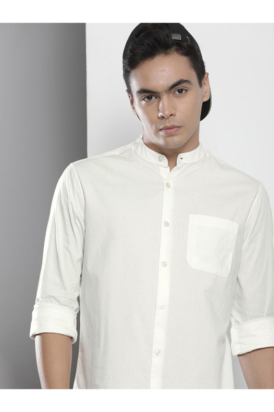 The Indian Garage Co By Styli Men White Mandarin Collar Shirt