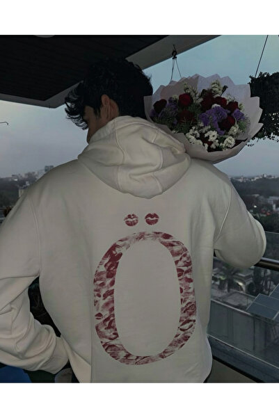 Touz Moda Kiss Design Lettered Oversized Hooded Sweatshirt Hoodie