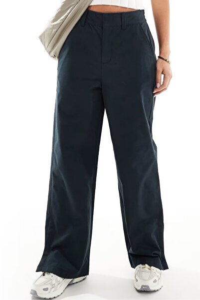 Nike Sportswear Collection Mid Rise Twill Trousers Women's Snap Slit Long Sweatpants Black