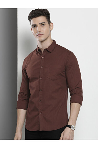 The Indian Garage Co By Styli Men Brown Solid Spread Collar Shirt - Classic Style