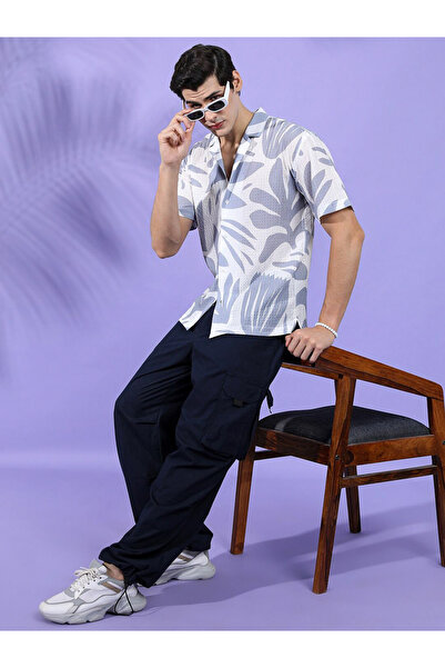 The Indian Garage Co By Styli Men Grey Floral Print Relaxed Fit Shirt