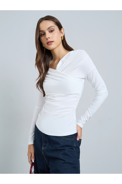 Take Two By Styli White Long Sleeve Wrap Top