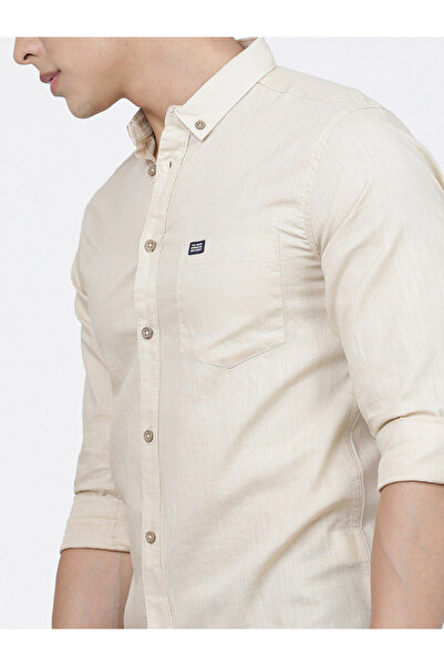 The Indian Garage Co By Styli Men Beige Slim Fit Button-Down Collar Shirt