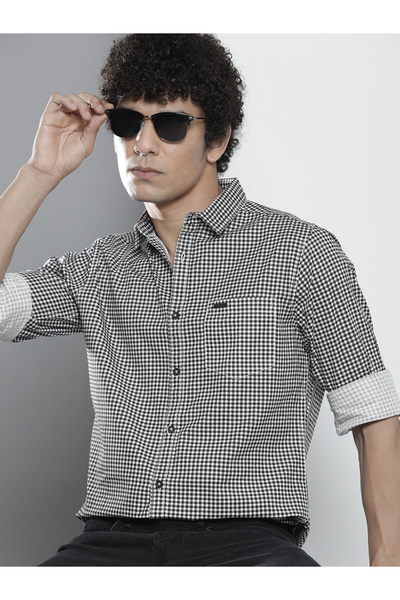 The Indian Garage Co By Styli Men Black Checked Spread Collar Shirt