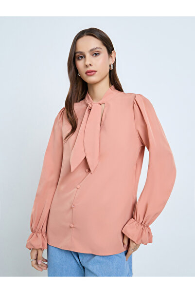 Take Two By Styli Women Nude Tie Up Neck Long Sleeve Top