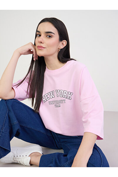 Styli Pink New York Graphic Oversized T-Shirt