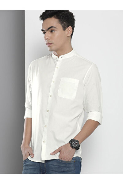 The Indian Garage Co By Styli Men White Mandarin Collar Shirt