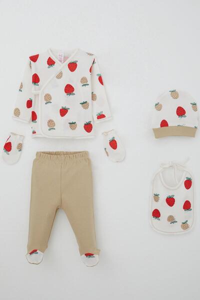 Breeze Baby Girl Hospital Release 5-Piece Strawberry Garden Patterned 0-3 Months, Ecru