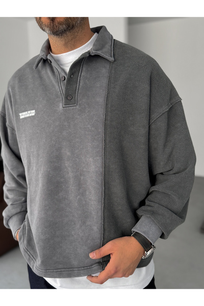 BYBASICMAN Γκρι φούτερ με αντίστροφη ραφή που πλένεται BRY-80-09