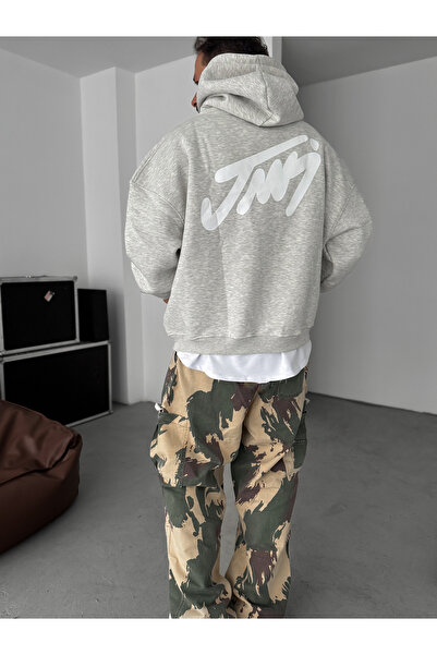 BYBASICMAN Ανοιχτό γκρι Basic με τύπωμα με κουκούλα Φούτερ JJ-101