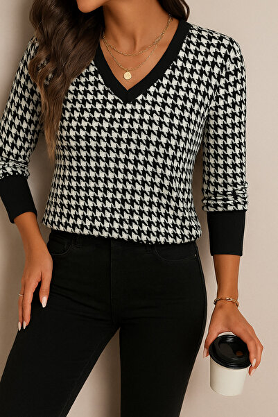 Valeria Butik Μπλούζα με λεπτομέρεια με κουμπιά και λαιμόκοψη σε σχήμα V