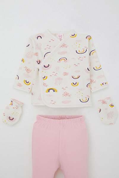 Breeze Baby Girl Hospital Release 5-Piece Set, Sky-Themed Cloud Pattern, 0-3 Months, Ecru