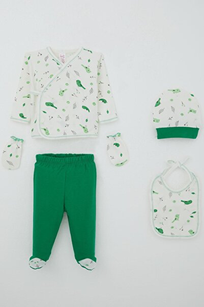 Breeze Baby Girl Hospital Release 5-Piece Spring Themed Cute Little Sparrow Patterned 0-3 Months, Ecru