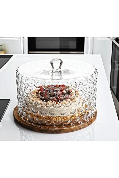 Kosova Çırağan Home Akasya Stantlı Cam Üzüm Model Kek Fanusu Büyük Boy 32 Cm