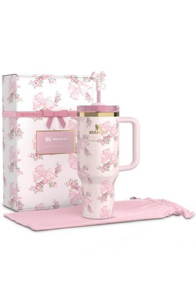 Stanley The X LoveShackFancy Stainless Steel Vacuum Insulated Tumbler 40oz Pink bow