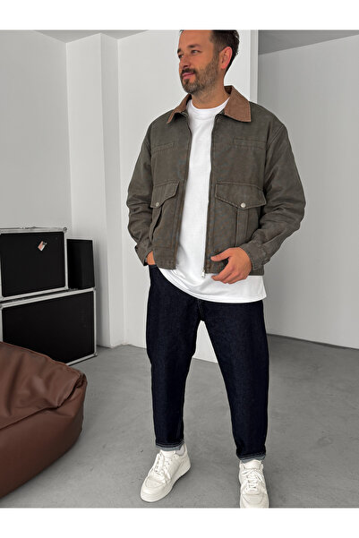 BYBASICMAN Μπουφάν με λεπτομέρεια τσέπης με χακί γιακά BRY-110-07