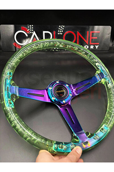 carlone Şeffaf Epoksi Direksiyon Momo 35cm Kabarcıklı Direksiyon Yeşil Renk