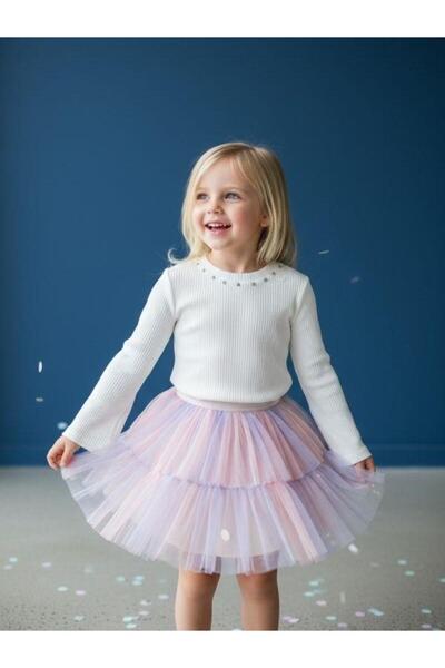 Zekids Μπλούζα για κορίτσια με βαμβακερή επένδυση και κεντημένη πέτρα με μακρύ μανίκι K πλέξη ριμπ