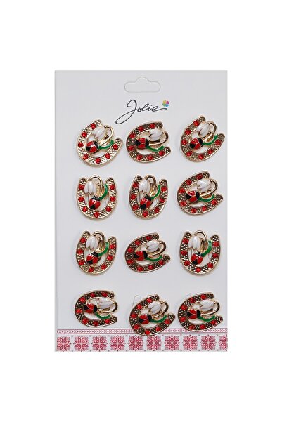 dng Set de 12 Broșe Mărțișor Potcoavă de Primăvară cu Pietre Buburuză și Floare