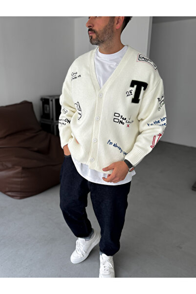 BYBASICMAN White Mixed Embroidery Buttoned Cardigan Tw-1004